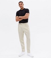 New Look Cream Linen Blend Double Pleated Slim Fit Trousers